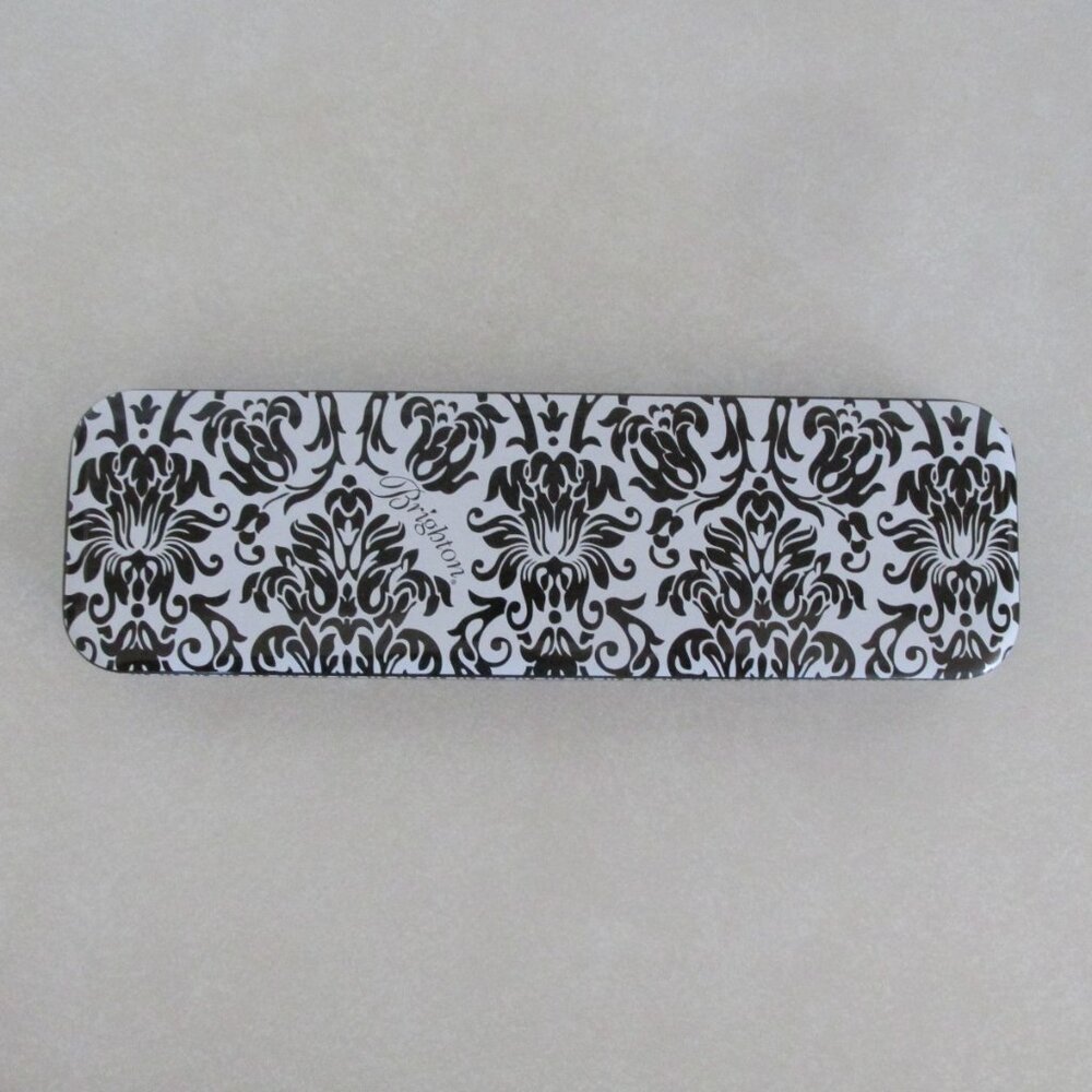 BRIGHTON METAL TIN BLACK & WHITE DAMASK SET of 4 JEWELRY OFFICE STORAGE - Picture 7 of 8